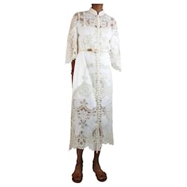 Zimmermann-Cream embroidered buttoned-front midi dress - size UK 10-Cream