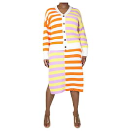 Staud-Conjunto cardigan listrado bicolor e vestido de malha multicolor - tamanho M-Multicor