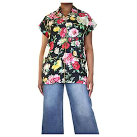 Dolce & Gabbana-Schwarzes Seidenhemd mit Blumenmuster – Größe UK 12-Schwarz