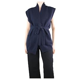 Autre Marque-Navy blue sleeveless belted cardigan - size S-Blue