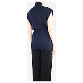 Autre Marque-Navy blue sleeveless belted cardigan - size S-Blue