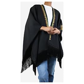 Etro-Black fringed cape with embroidery - One size-Black