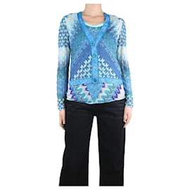 Missoni-Blue sparkly patterned tank top and cardigan set - size UK 12-Blue