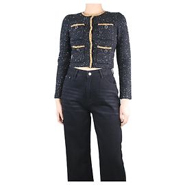 Self portrait Black sequin knit crop jacket - size M Black