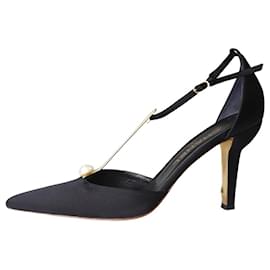 Chanel-Black pearl detail satin heels - size EU 38.5-Black