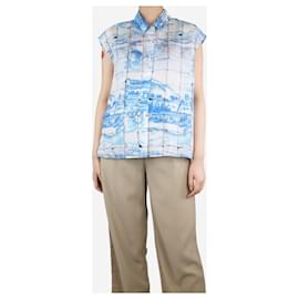 Prada-Blue sleeveless printed shirt - size UK 14-Blue