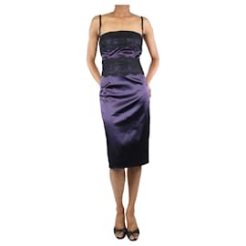 Dolce & Gabbana-Purple lace-trimmed satin dress - size UK 12-Purple