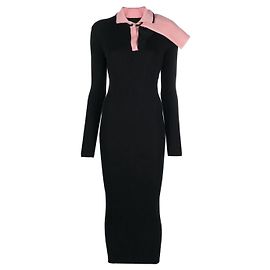 Autre Marque Vestido maxi de malha com gola tripla Y/Project preto e rosa claro Multicor