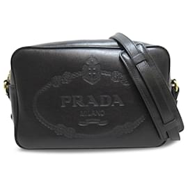Prada-Prada – Umhängetasche aus schwarzem Glace-Kalbsleder mit Logo-Schwarz
