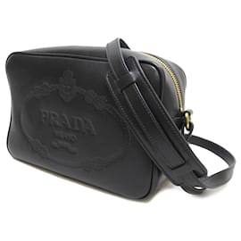 Prada-Prada – Umhängetasche aus schwarzem Glace-Kalbsleder mit Logo-Schwarz