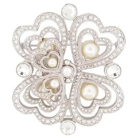NEUE CHRISTIAN DIOR CLOVERS BROSCHE STRASS SILBER METALL STAHL BROSCHE Silber