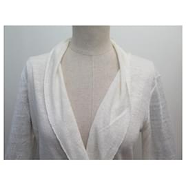 Hermès-PULL HERMES CACHE COEUR S 36 LIN & SOIE BLANC WHITE LINEN SILK TOP SWEATER-Blanc