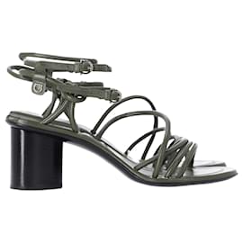 Salvatore Ferragamo-Salvatore Ferragamo Strappy Block Heel Sandals in Olive Green Leather-Green,Olive green
