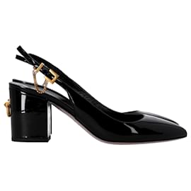 Valentino Garavani-Décolleté Slingback Valentino con borchie in pelle verniciata nera-Nero