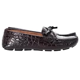 Prada-Prada Bow Loafers in Brown Croc-Embossed Leather-Brown