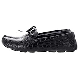 Prada-Prada Bow Loafers in Black Croc-Embossed Leather-Black