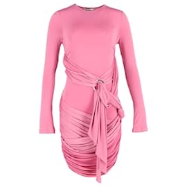 Attico-The Attico Draped Long-Sleeve Mini Dress in Pink Polyester-Pink