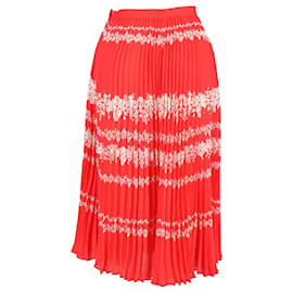 Self portrait-Self-Portrait Pleated Floral Midi Skirt in Red Polyester-Red