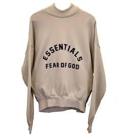 Fear of God-Maglione con cappuccio con logo Fear of God Essentials in cotone beige-Beige