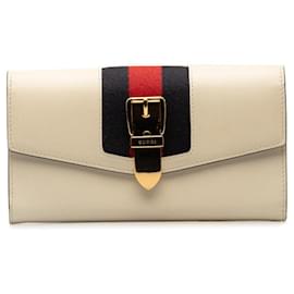 Gucci-Portefeuille Sylvie Continental en cuir Gucci Portefeuille long en cuir 476084 en bon état-Autre