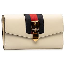 Gucci-Portefeuille Sylvie Continental en cuir Gucci Portefeuille long en cuir 476084 en bon état-Autre