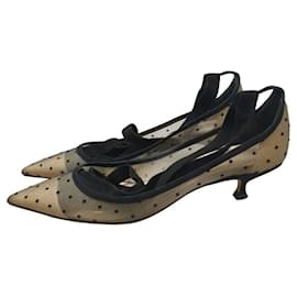 Christian Dior-Zapatos de tacón de Christian Dior de malla negra y ante con lunares D.-Multicolor