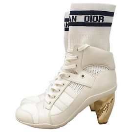 Christian Dior Weiße Logo-Schnürsockenstiefel Weiß