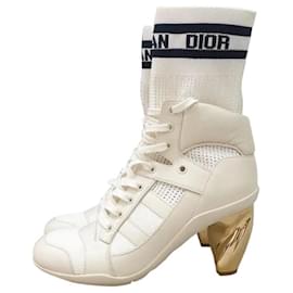 Christian Dior-Christian Dior Weiße Logo-Schnürsockenstiefel-Weiß
