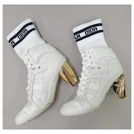 Christian Dior-Christian Dior White Logo Lace-Up Sock Boots-White