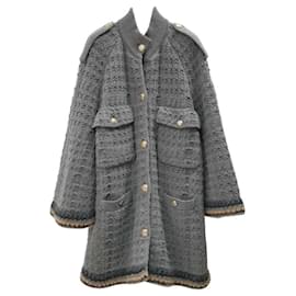 Chanel-Abrigo largo de manga larga en gris claro de Chanel.-Gris antracita