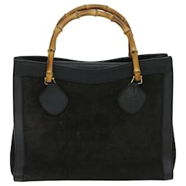 Gucci-GUCCI Bamboo Hand Bag Suede Black 002 123 0260 auth 68149-Black
