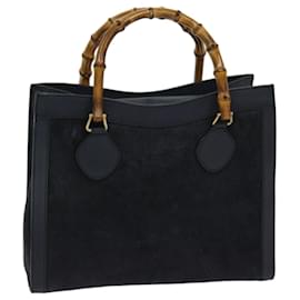 Gucci-GUCCI Bamboo Hand Bag Suede Navy 002 123 0260 auth 68127-Navy blue