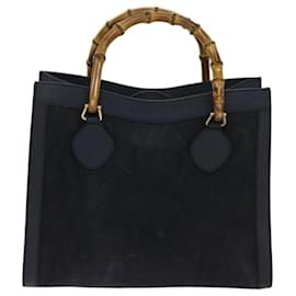 Gucci-GUCCI Bamboo Hand Bag Suede Navy 002 123 0260 auth 68127-Navy blue