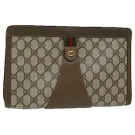 Gucci-GUCCI GG Supreme Web Sherry Line Clutch Bag PVC Beige Red 89 01 033 auth 68825-Red,Beige