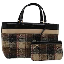 Burberry-BURBERRY Hand Bag Wool Beige Auth bs12601-Beige