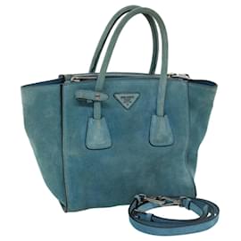 Prada-PRADA Hand Bag Suede 2way Blue Auth bs12928-Blue