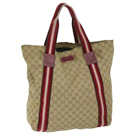 Gucci-GUCCI GG Canvas Sherry Line Tote Bag Beige Red 189669 Auth bs12890-Red,Beige