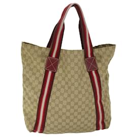 Gucci-GUCCI GG Canvas Sherry Line Tote Bag Beige Rouge 189669 Auth bs12890-Rouge,Beige