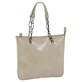 Prada-PRADA Chain Tote Bag Patent leather Beige Auth ar11492-Beige