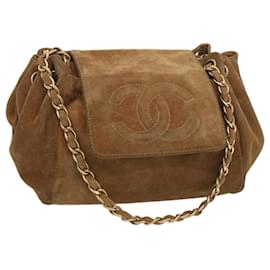 Chanel-CHANEL Chain Hand Bag Suede Brown CC Auth hk1126-Brown
