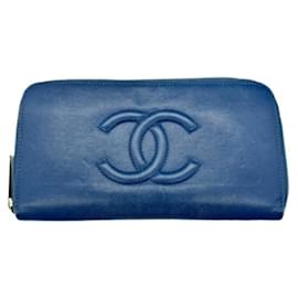 Chanel-Chanel Long portefeuille zippé-Azul marinho