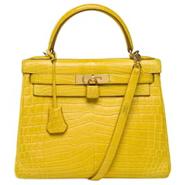 Hermès-Hermes Kelly bag 28 in Yellow Crocodile - 101756-Yellow