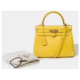 Hermès-Hermes Kelly bag 28 in Yellow Crocodile - 101756-Yellow