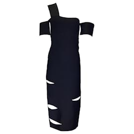 Autre Marque-Alexander McQueen Vestido midi preto com detalhe recortado e bandagem de um ombro-Preto