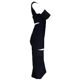 Autre Marque-Alexander McQueen Vestido midi negro con detalle de aberturas y un solo hombro-Negro