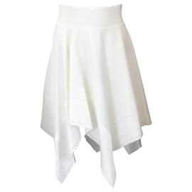 Autre Marque-Alexandre Vauthier White Asymmetric Hem Stretch Knit Skirt-White