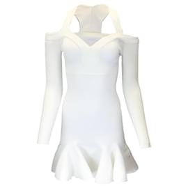 Autre Marque-Alexander McQueen Weißes geripptes Strick-Minikleid -Weiß