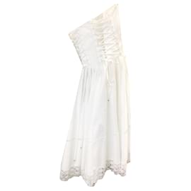 Autre Marque-Dolce & Gabbana Robe mi-longue sans bretelles en gabardine blanche optique-Blanc