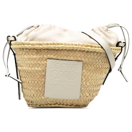 Loewe-Beige LOEWE Raffia Anagram Basket Drawstring Bag-Beige