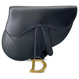 Dior-Bolsa de couro Dior preta com cinto de sela-Preto